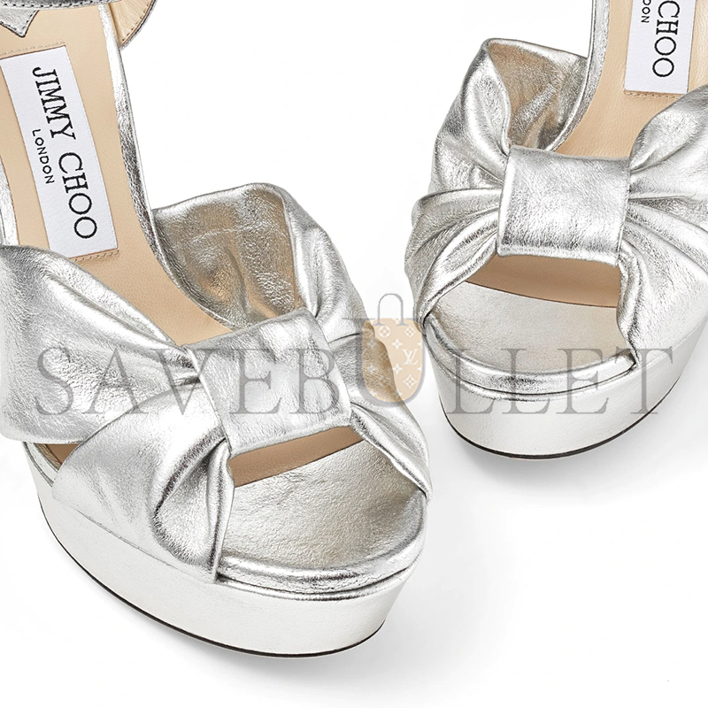 JIMMY CHOO HELOISE 120 SILVER METALLIC NAPPA LEATHER PLATFORM SANDALS HELOISE120MNA